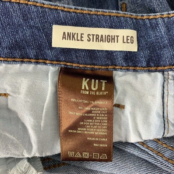 Kut From The Kloth Ankle Straight Leg Rolled Cuff Denim Blue Jeans Sz 14 - Picture 7 of 11